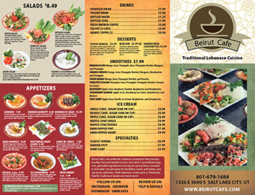 Beirut Cafe (Lebanese Cuisine) Take Home Menu Design