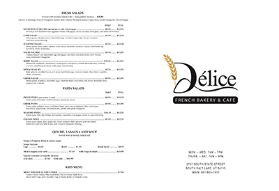 Delice French Bakery and Cafe Menu